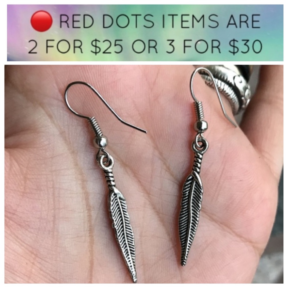 🔴SALE! Silver plated boho dangly feather earrings